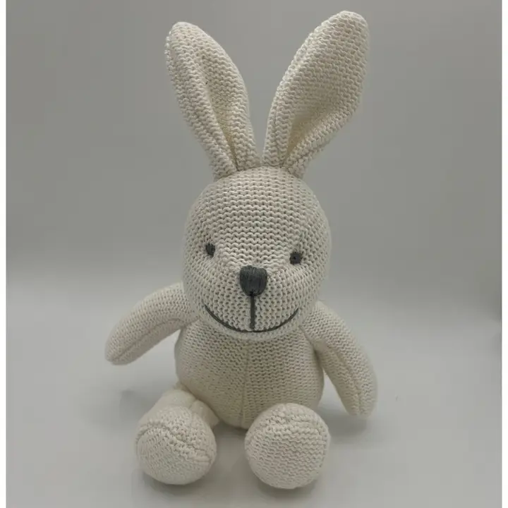 Knitted Organic Cotton White Bunny Baby Rattle