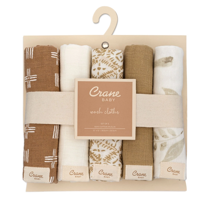Crane Baby Kendi Safari 5-pc. Wash Cloth Muslin Set