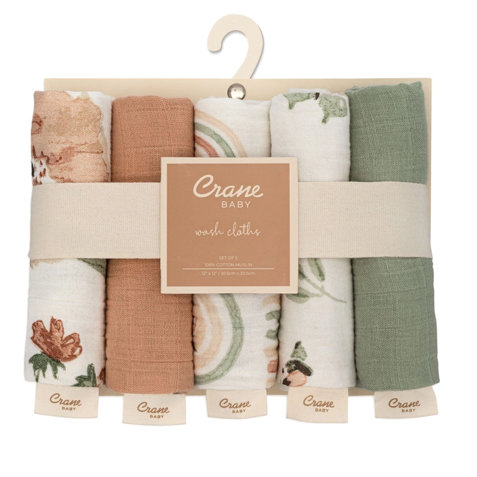 Crane Baby Parker Floral 5-pc. Muslin Wash Cloth Set
