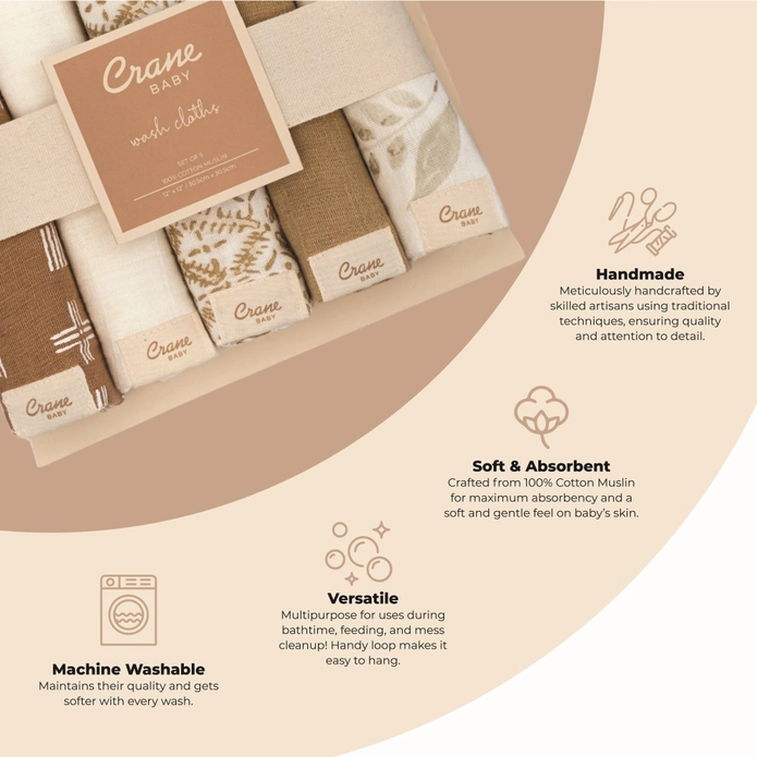 Crane Baby Kendi Safari 5-pc. Wash Cloth Muslin Set - Image 4