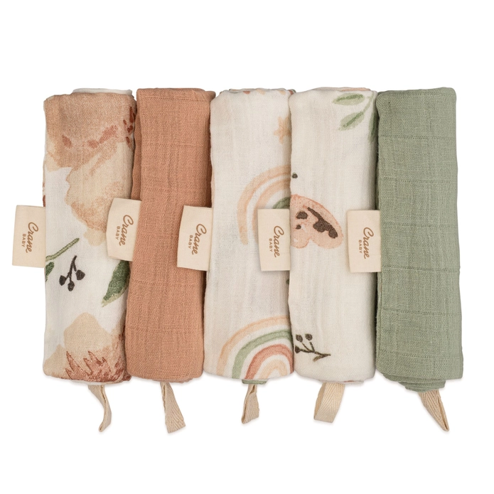 Crane Baby Parker Floral 5-pc. Muslin Wash Cloth Set - Image 3