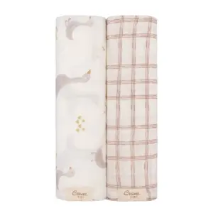 Crane Baby 2-pc. Farmhouse Goose/Check Swaddle Blanket Set